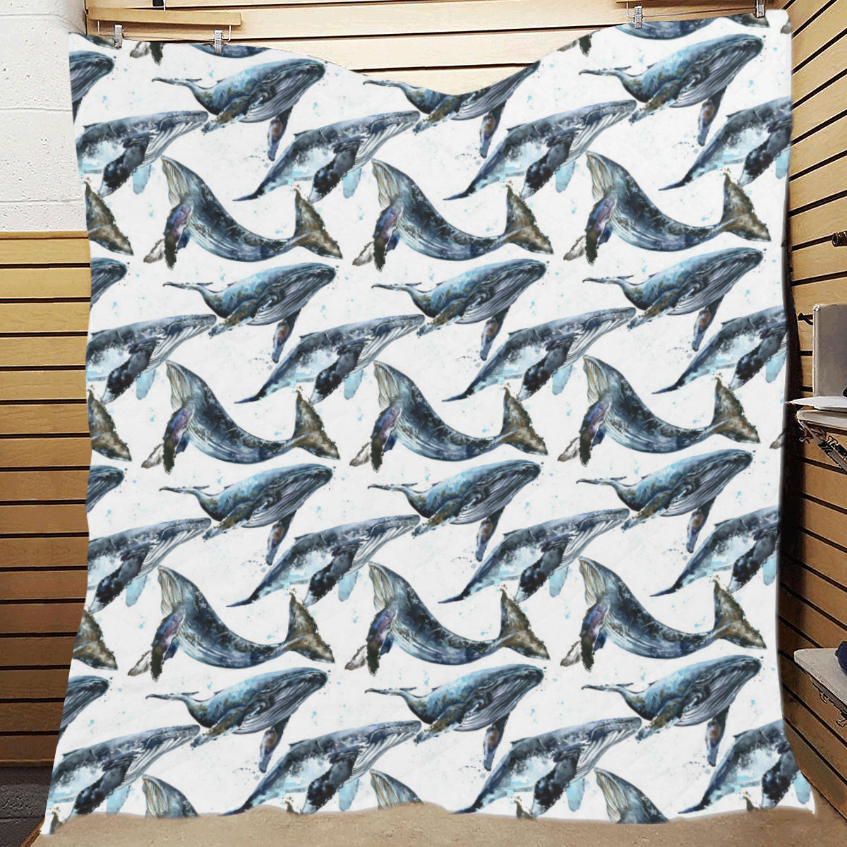 Blue Whale Pattern Print Design 03 Premium Quilt