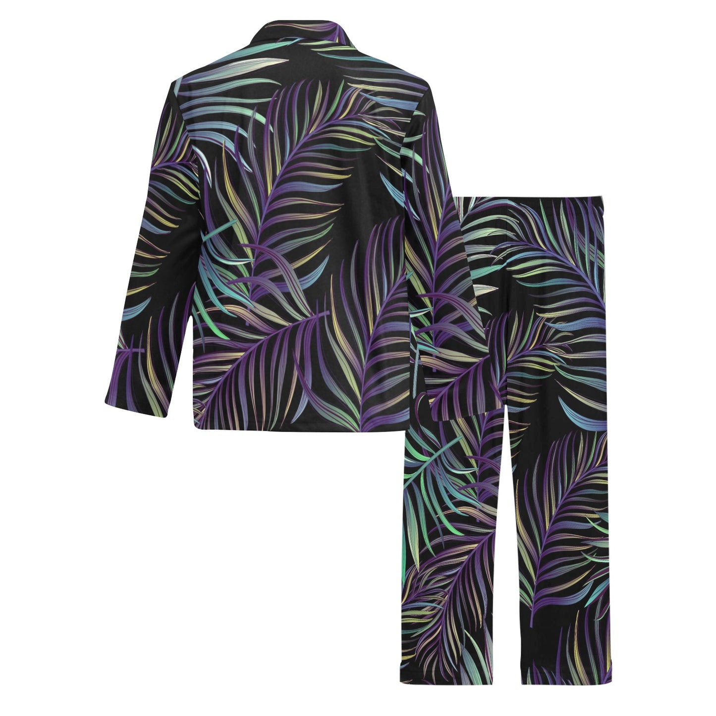Tropical Palm Leaves Pattern Brightness Men's Long Pajama Set