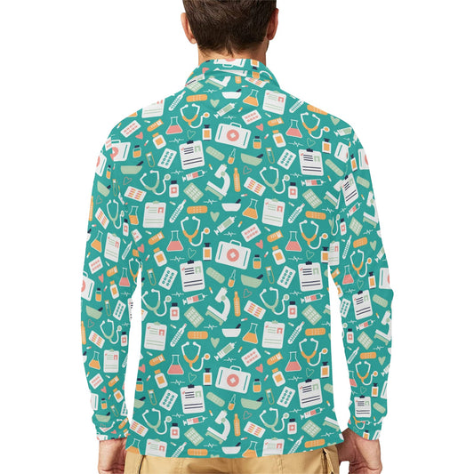 Medical Pattern Print Design 03 Long Sleeve Polo Shirt For Men's