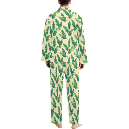Banana Leaf Pattern Print Design 01 Men's Long Pajama Set