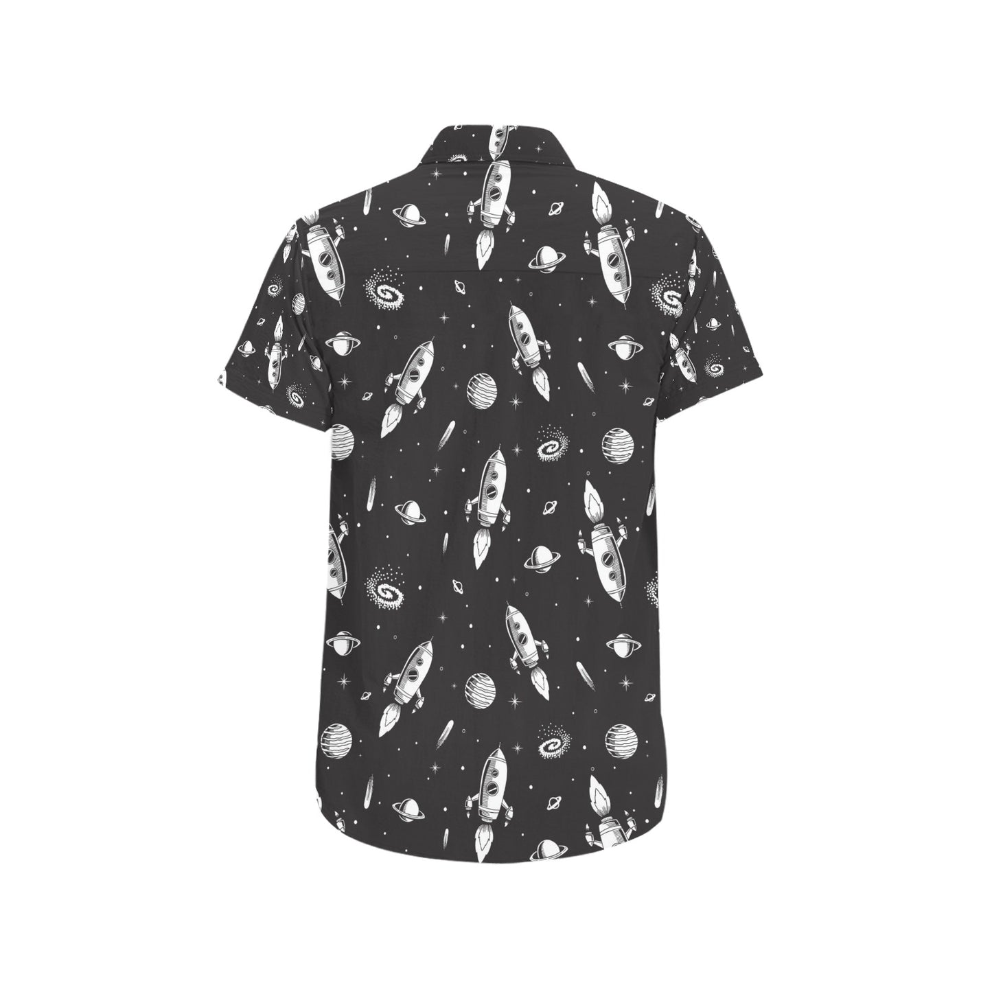 Space Rocket Print Design LKS303 Men Short Sleeve Button Up Shirt