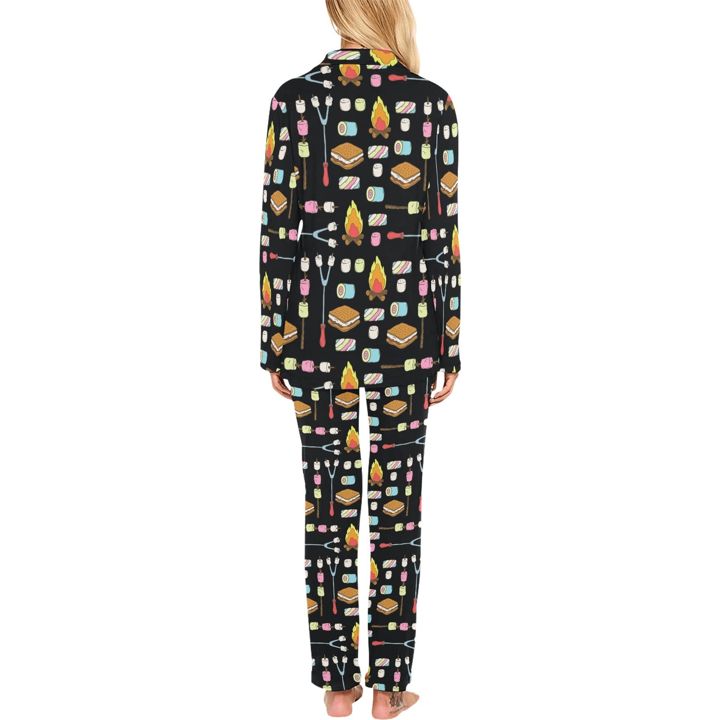 Camping Campfire Marshmallows Women's Long Pajama Set