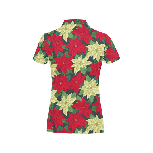 Poinsettia Pattern Print Design POT06 Women's Polo Shirt
