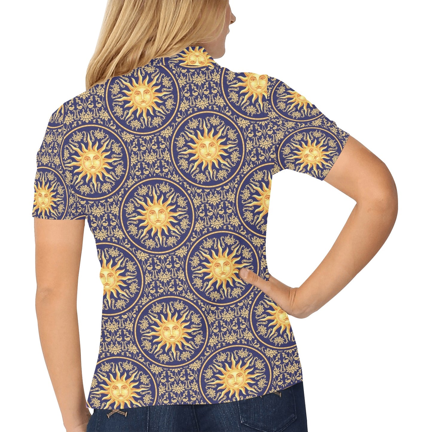 Celestial Gold Sun Face Women's Polo Shirt