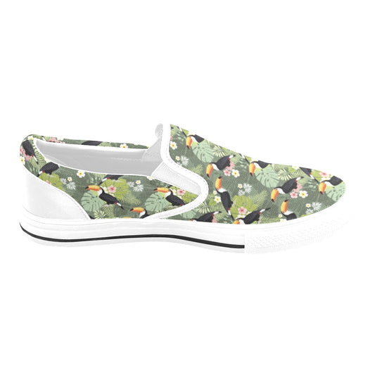 Toucan Print Design LKS304 White Slip Ons Canvas Women's Shoes