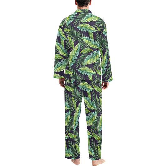 Tropical Flower Pattern Print Design TF06 Men's Long Pajama Set