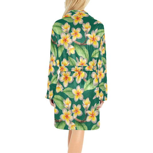 Plumeria Pattern Print Design PM07 Women's Fleece Robe