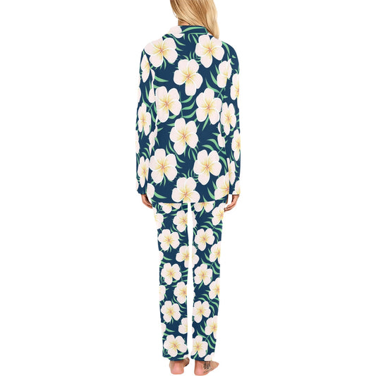 Pink Plumeria Pattern Print Design PM016 Women's Long Pajama Set