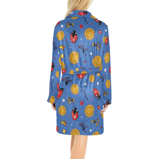 Ladybug Pattern Print Design 05 Women's Fleece Robe