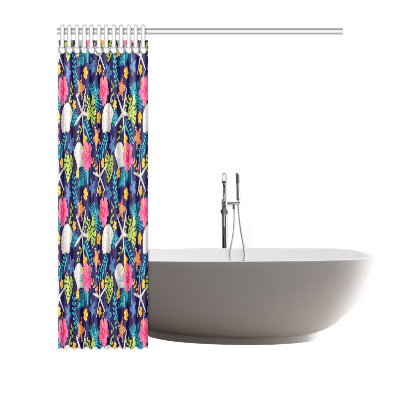 Beach Seashell Floral Theme Shower Curtain