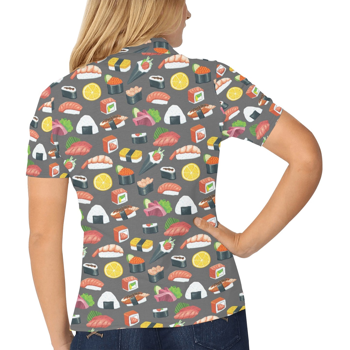 Sushi Pattern Print Women's Polo Shirt