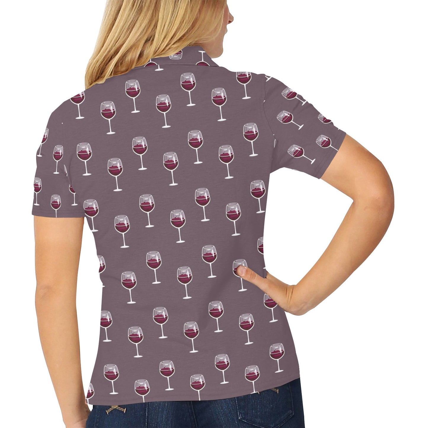 Wine Glass Pattern Print Design LKS305 Women's Polo Shirt