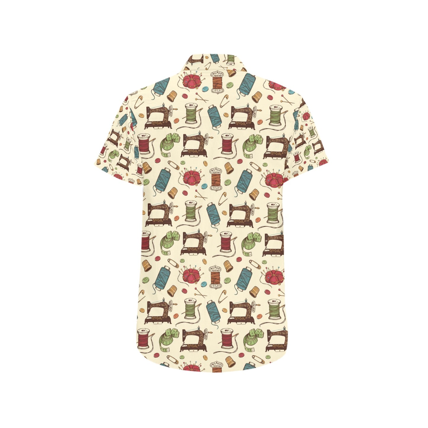 Sewing Equipment Print Design LKS303 Men Short Sleeve Button Up Shirt