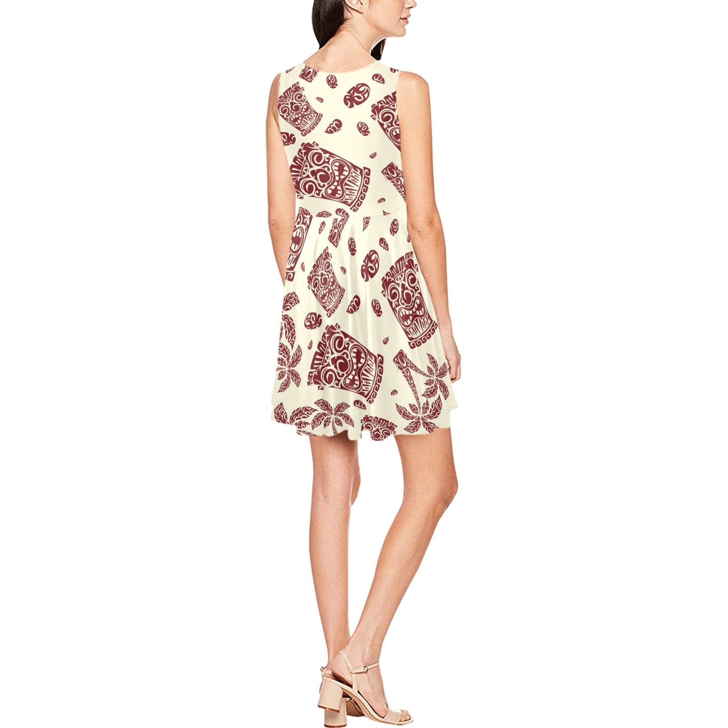 Tiki Tribal Mask Palm Tree Sleeveless Dress