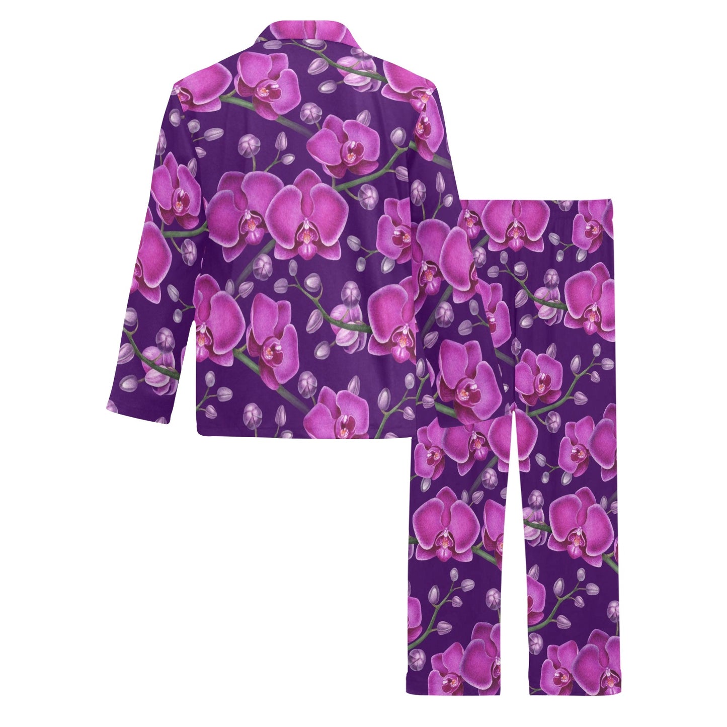Orchid Pattern Print Design A03 Men's Long Pajama Set