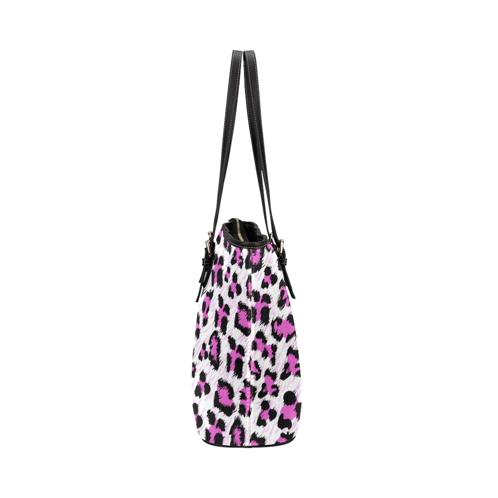 Leopard Pink Skin Print Leather Tote Bag