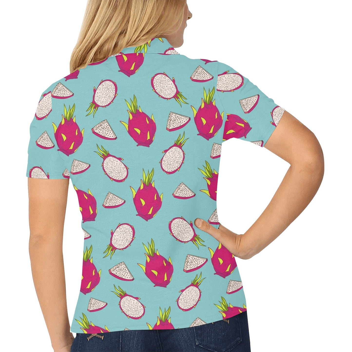 Dragonfruit Pattern Print Design DF01 Women's Polo Shirt