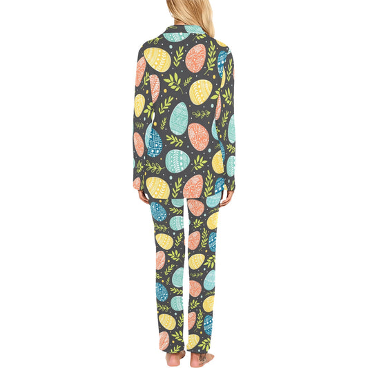 Easter Eggs Pattern Print Design RB01 Women's Long Pajama Set
