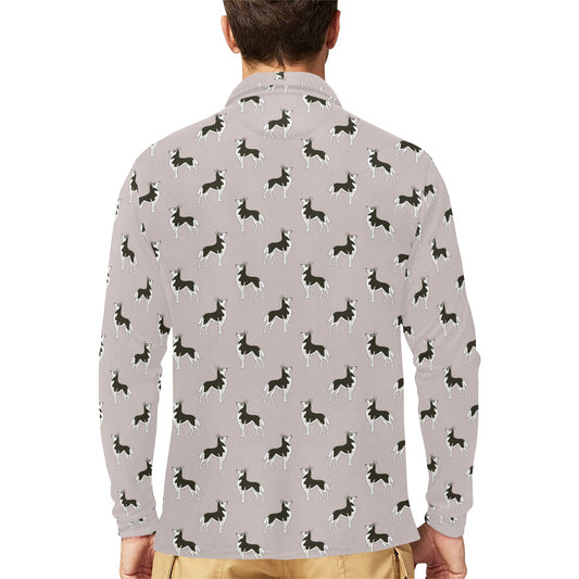 Siberian Huskies Print Design LKS301 Long Sleeve Polo Shirt For Men's
