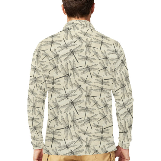 Dragonfly Print Design LKS402 Long Sleeve Polo Shirt For Men's