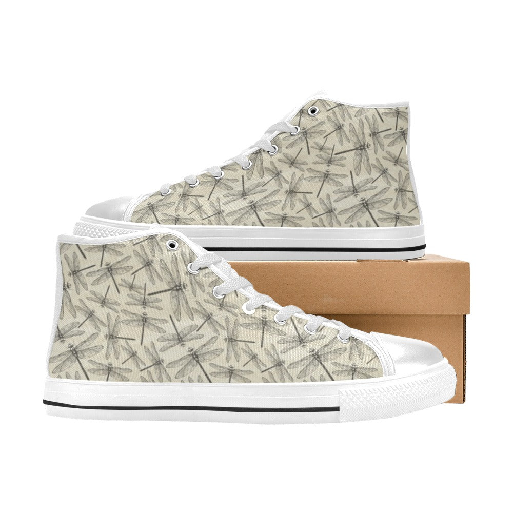 Dragonfly Print Design LKS402 Men's High Top Canvas Shoes