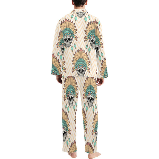 Indian Skull Pattern Men's Long Pajama Set