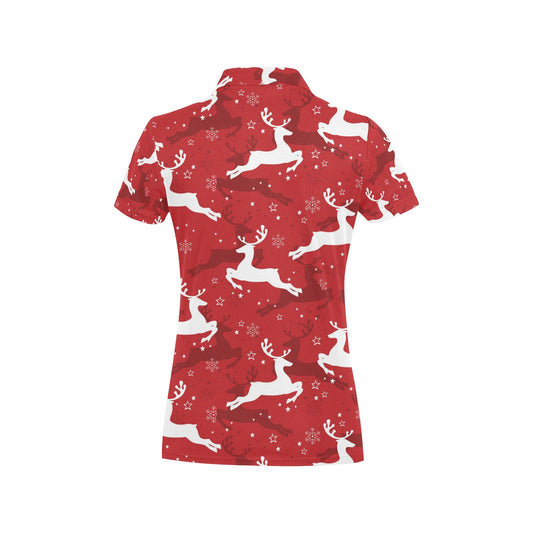 Reindeer Red Pattern Print Design 01 Women's Polo Shirt