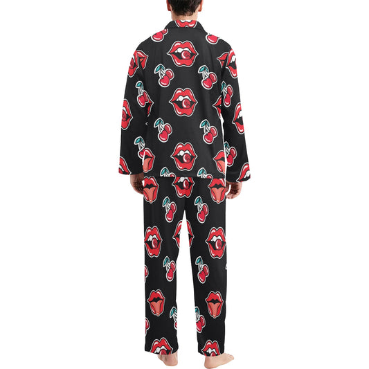 Cherry Pattern Print Design CH04 Men's Long Pajama Set
