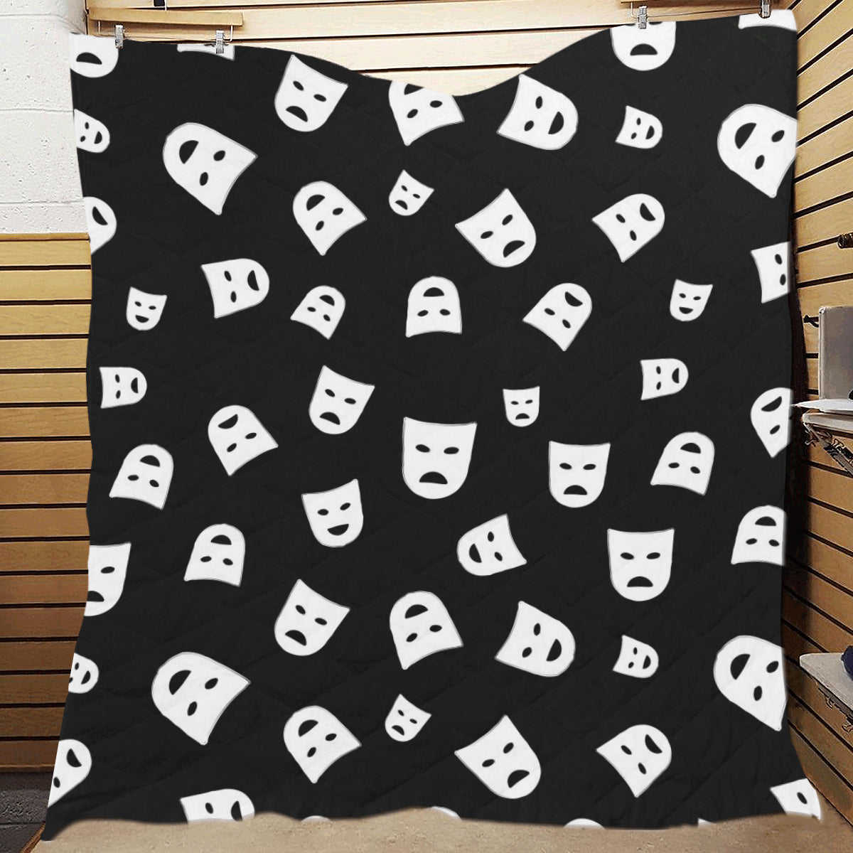 Acting Mask Pattern Print Design 03 Premium Quilt