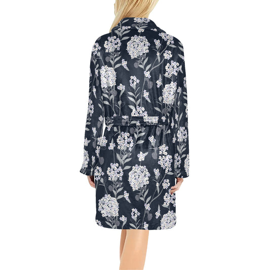 Hydrangea Pattern Print Design HD07 Women's Fleece Robe