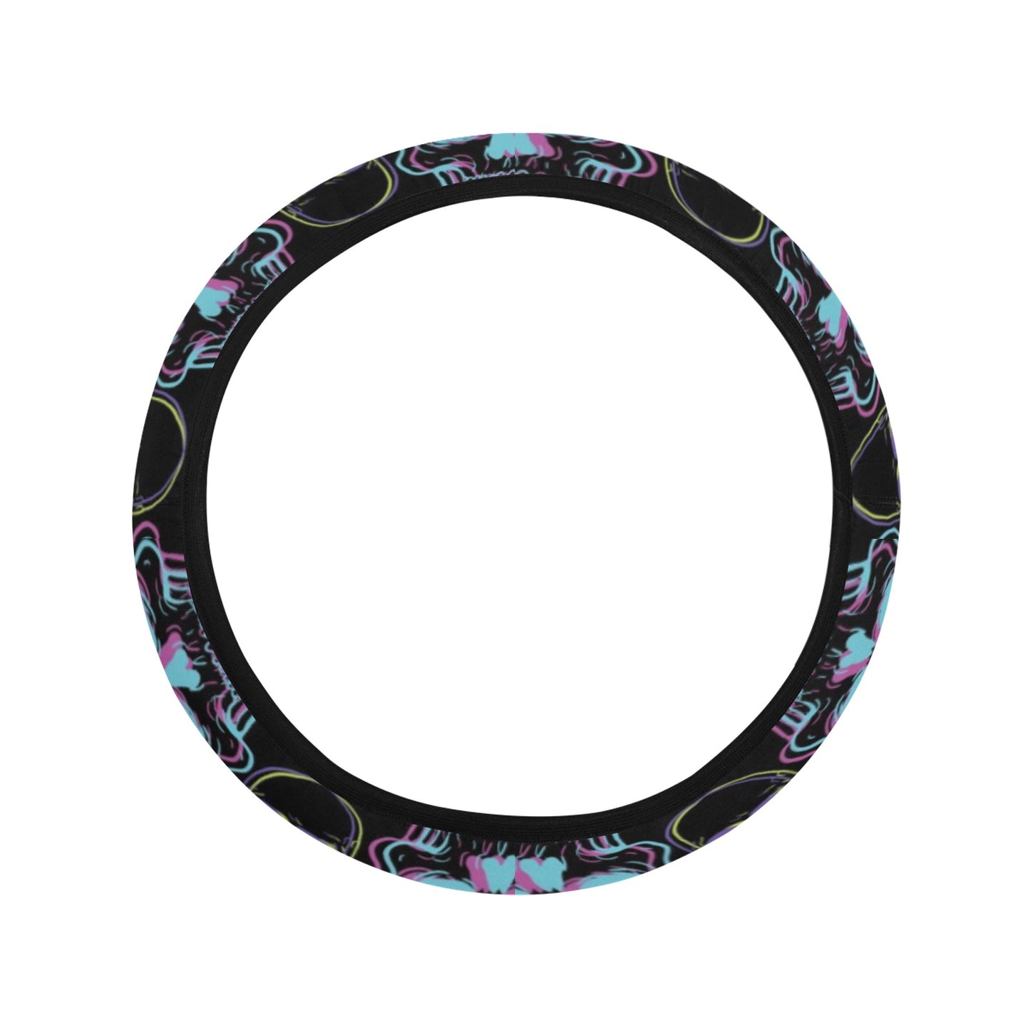 Skull 3D Colorful Print Design LKS309 Steering Wheel Cover with Elastic Edge