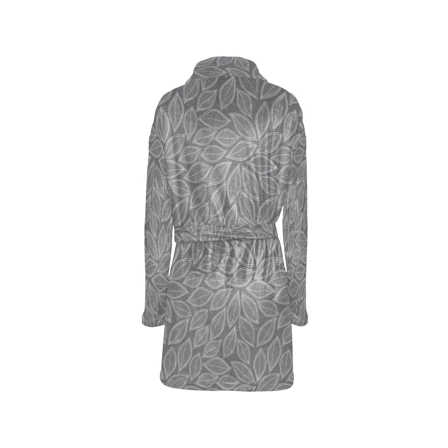 Elm Leave Grey Print Pattern Women's Fleece Robe