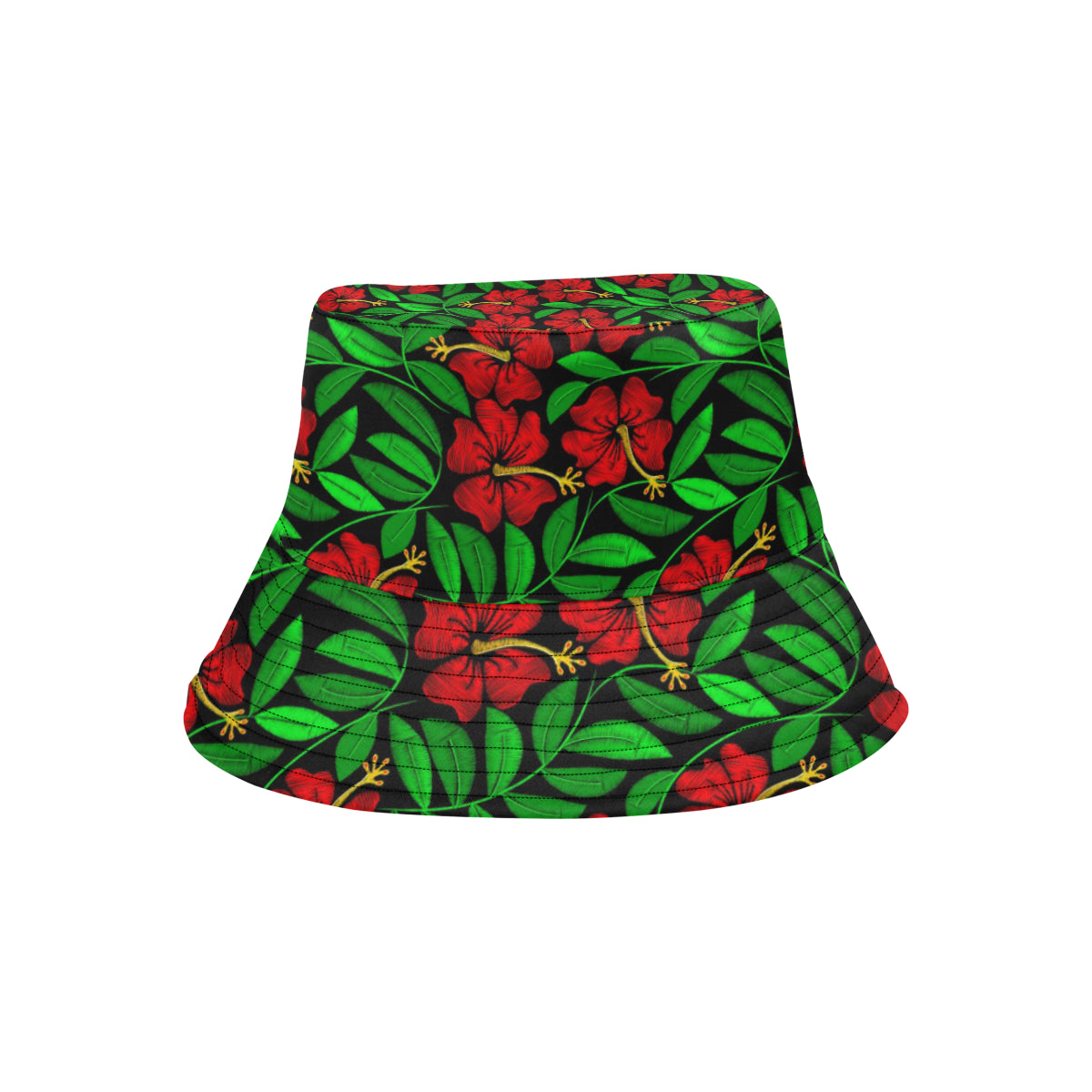 Red Hibiscus Embroidered Pattern Print Design HB03 Unisex Bucket Hat