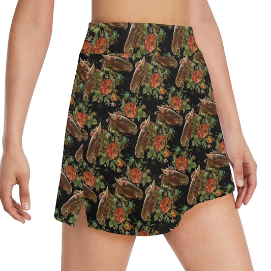 Horse Embroidery with Flower Design 17" Golf & Pickleball Skort with Pockets