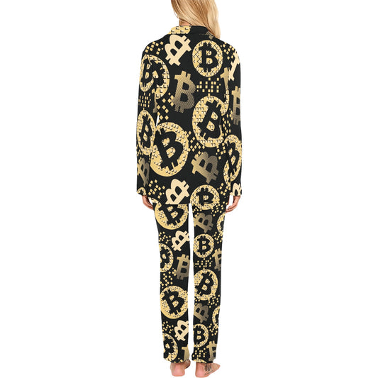 Bitcoin Pattern Print Design DO06 Women's Long Pajama Set