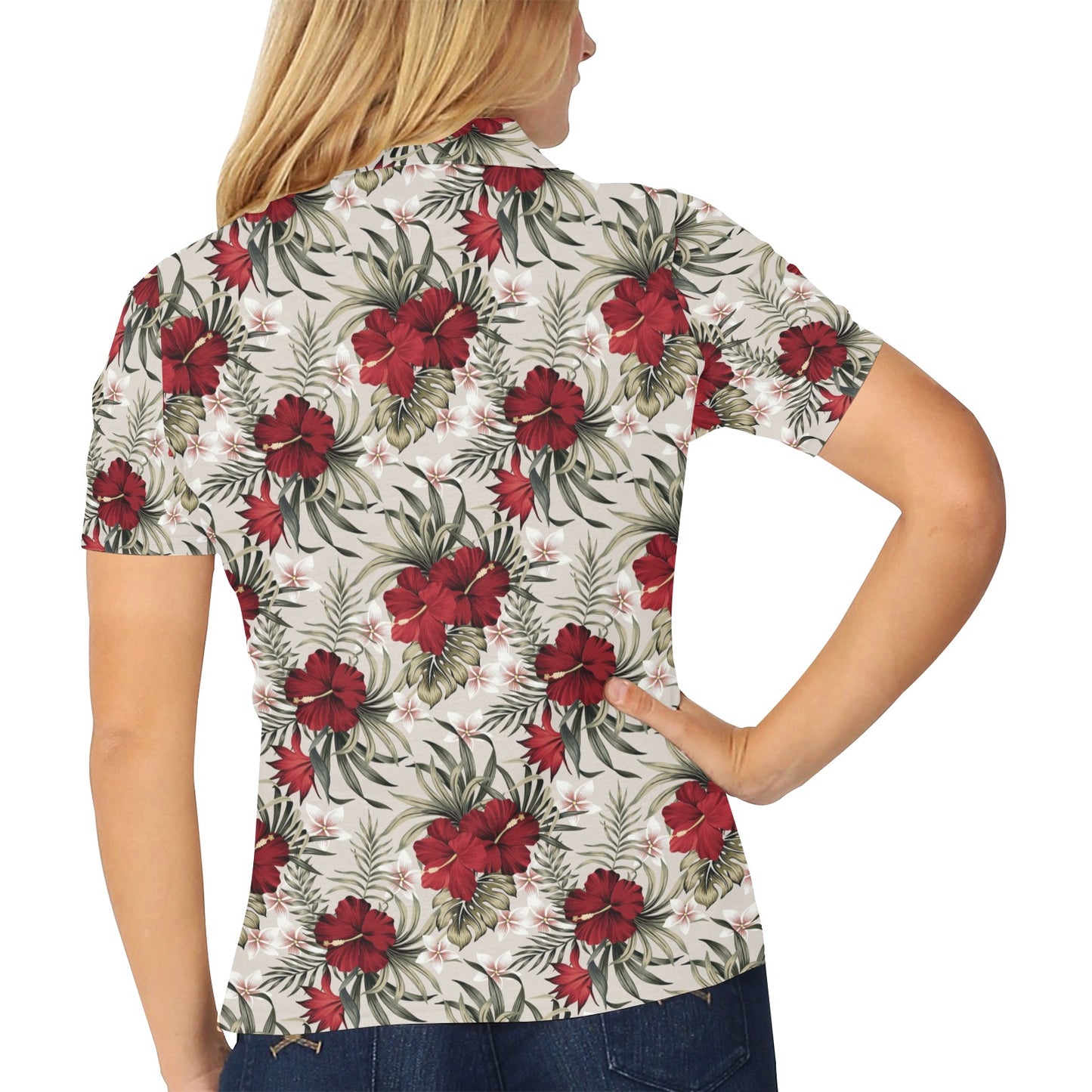 Hibiscus Print Design LKS3011 Women's Polo Shirt