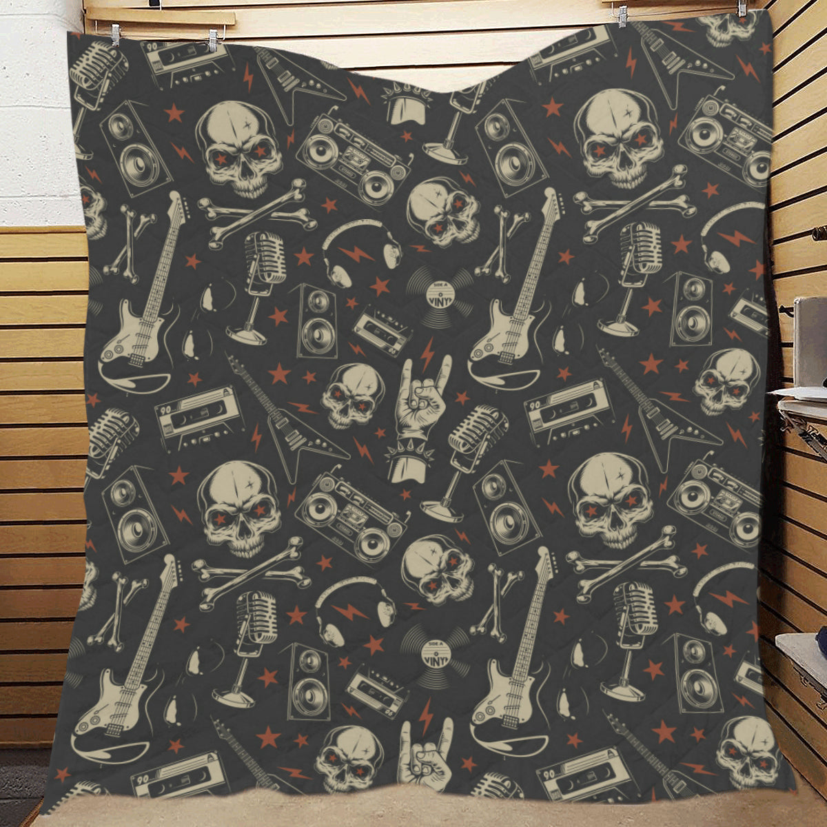 Rock and Roll Skull Pattern Print Design A03 Premium Quilt