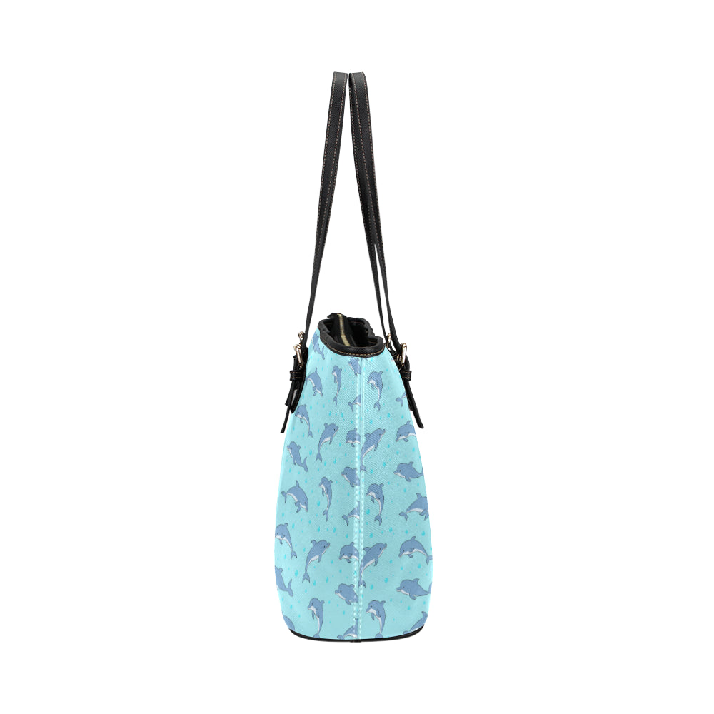 Dolphin Baby Cute Print Pattern Leather Tote Bag