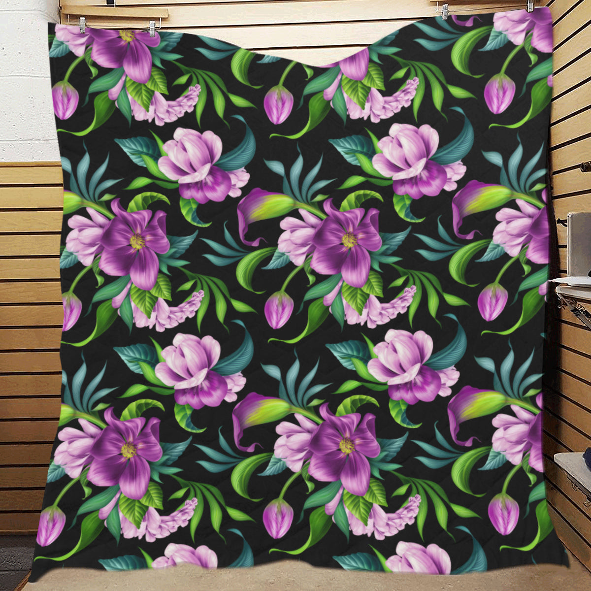 Bright Purple Floral Pattern Premium Quilt