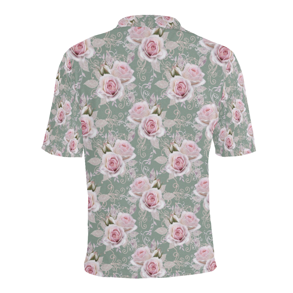 Rose White Pattern Print Design RO012 Men Polo Shirt