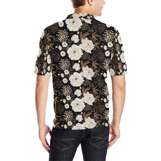Peony Pattern Print Design A02 Men Polo Shirt