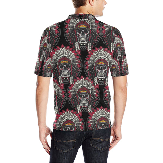 Native Indian Skull Men Polo Shirt