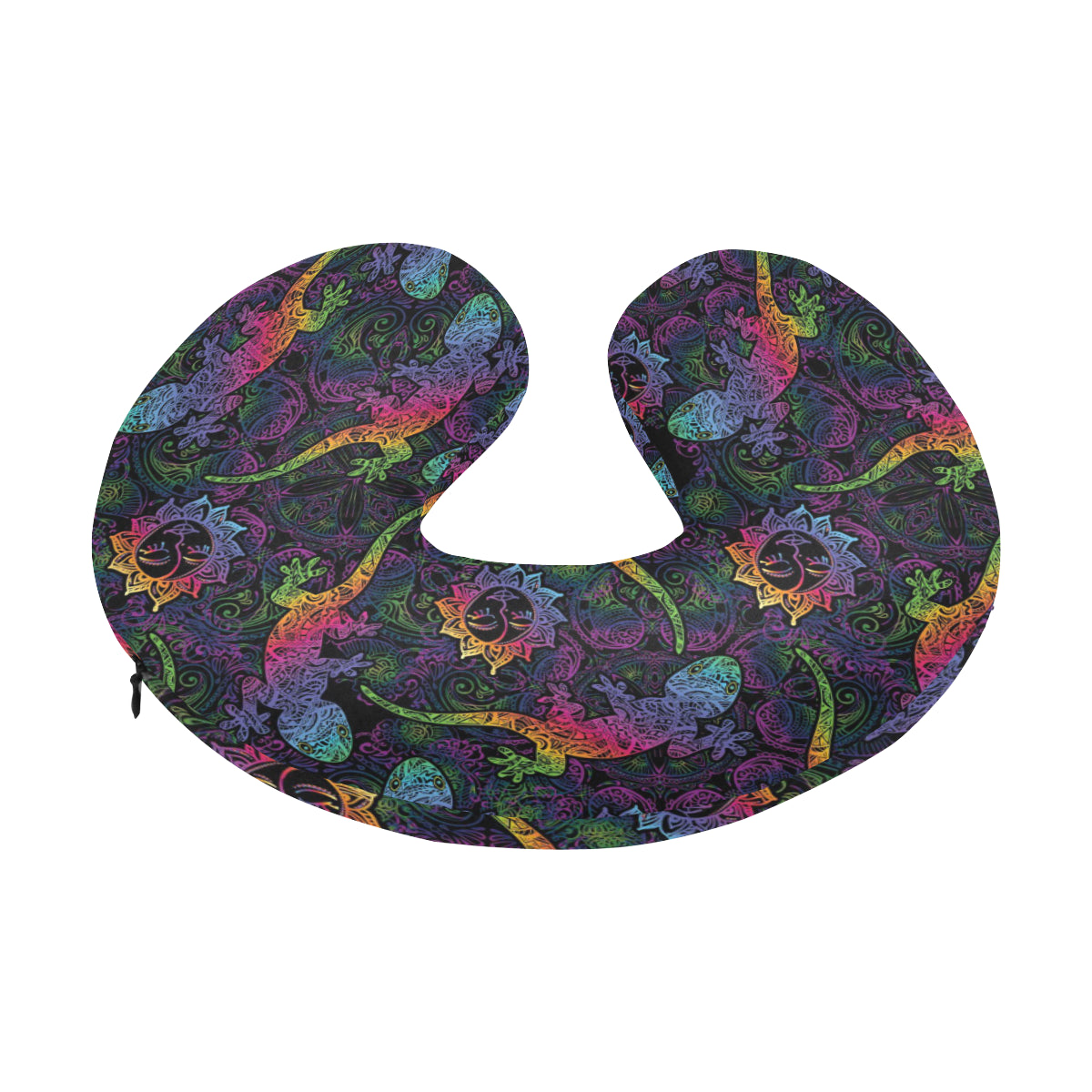 Gecko Rainbow Pattern Print Design 03 U-Shaped Travel Neck Pillow