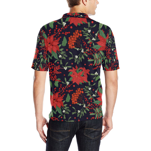 Poinsettia Pattern Print Design POT02 Men Polo Shirt