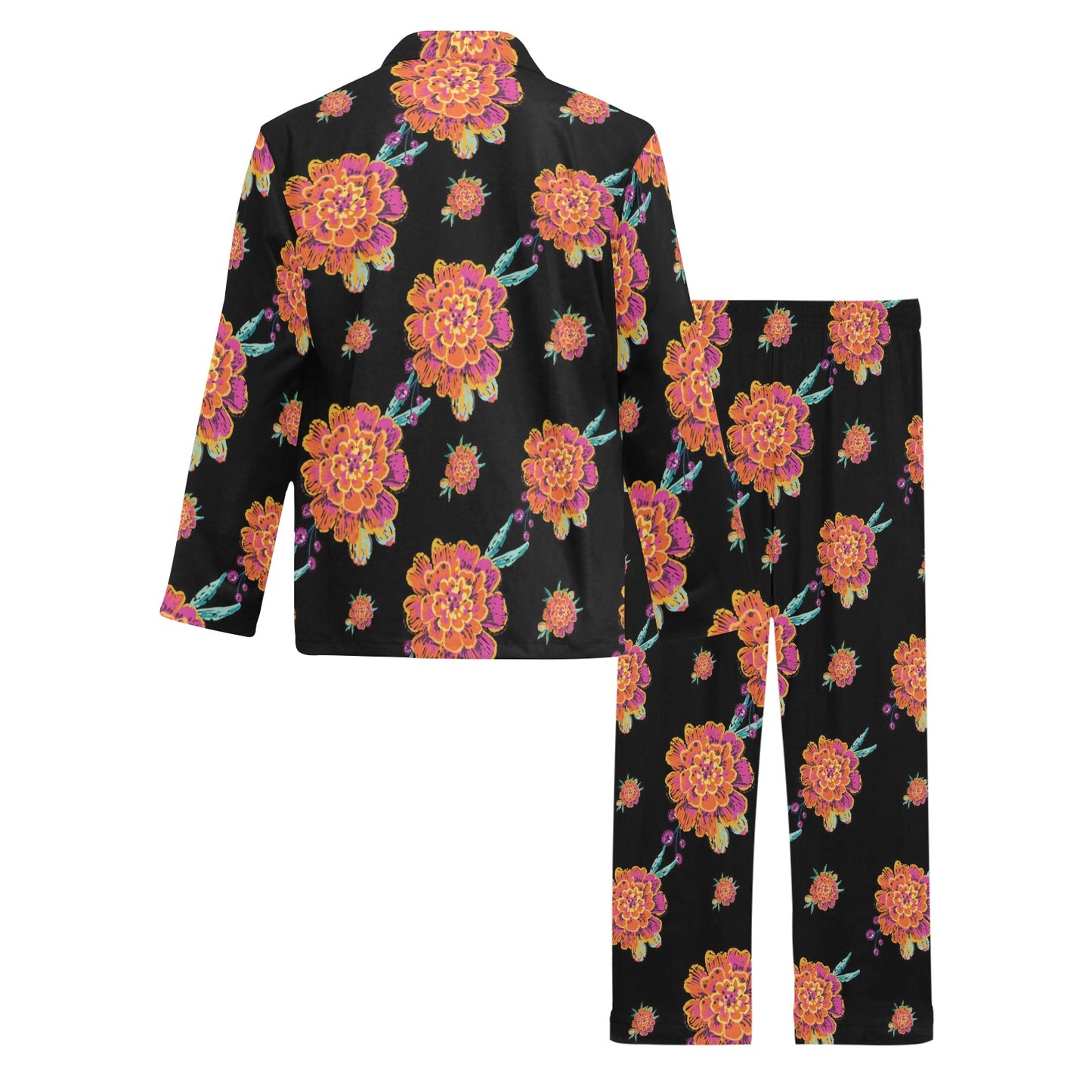 Marigold Pattern Print Design 01 Men's Long Pajama Set