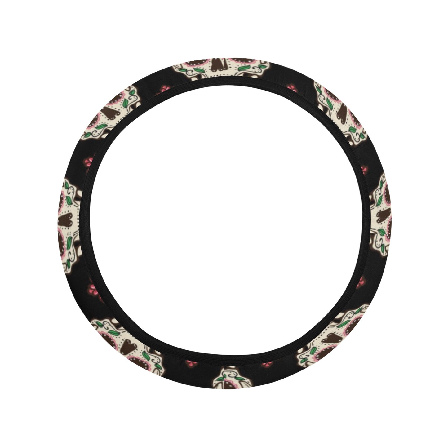 Sugar Skull Print Design LKS304 Steering Wheel Cover with Elastic Edge