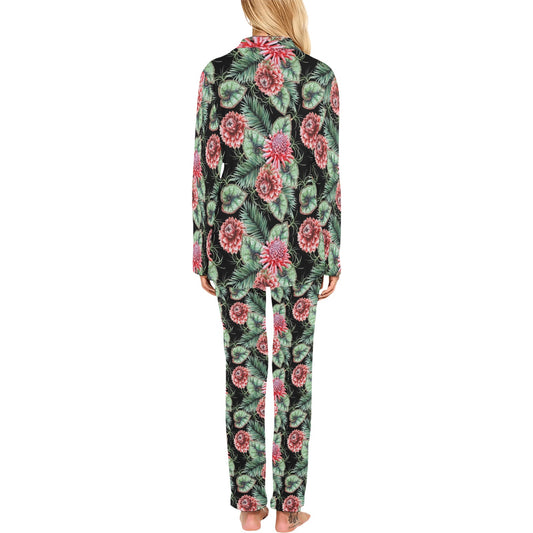 Dahlia Pattern Print Design DH06 Women's Long Pajama Set