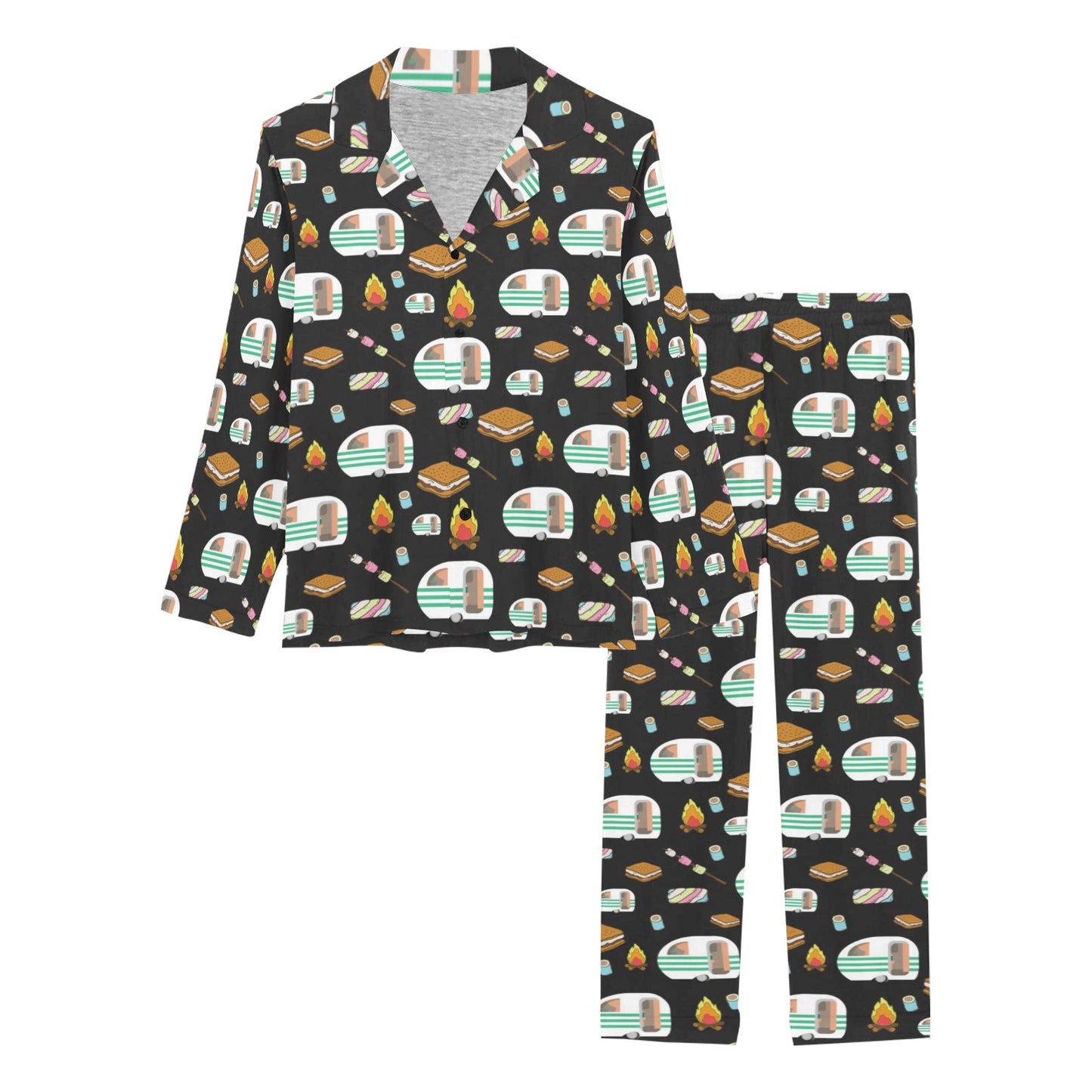 Camper marshmallow Camping Design Print Women's Long Pajama Set