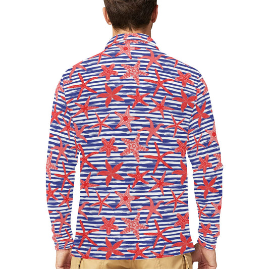 Starfish Print Design LKS401 Long Sleeve Polo Shirt For Men's