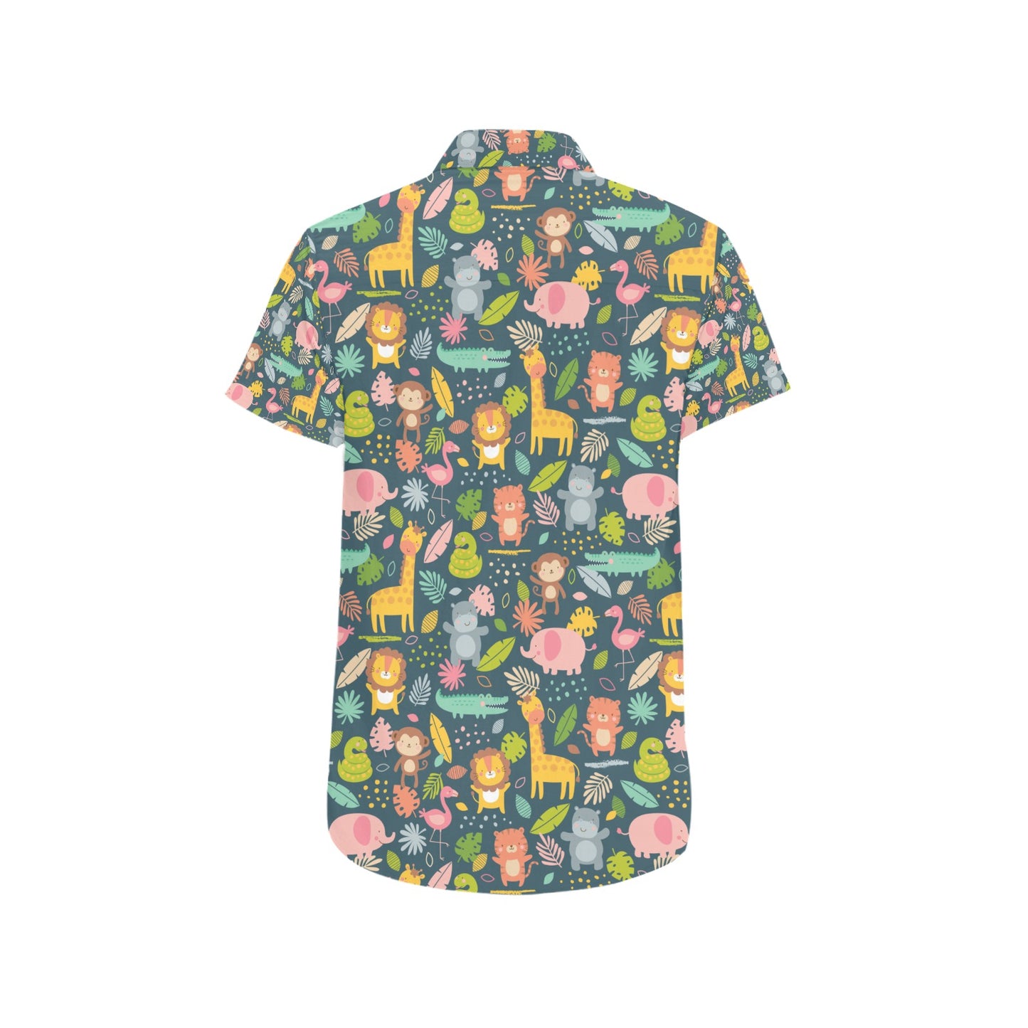 Safari Animal Cartoon Print Design LKS305 Men Short Sleeve Button Up Shirt